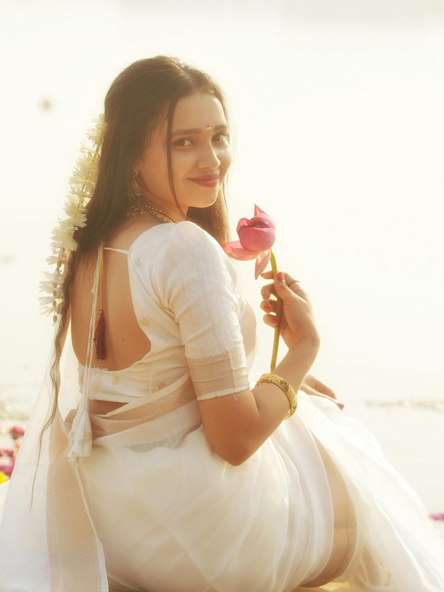 Lotus White Organza Drape Saree